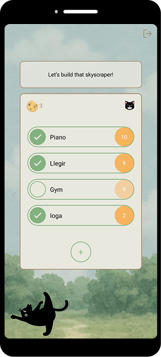 Home screen of the habit tracking app with the habits listing