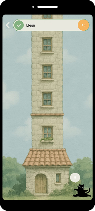 Habit screen for a 15 day streak uncompleted habit showing a house with 15 floors